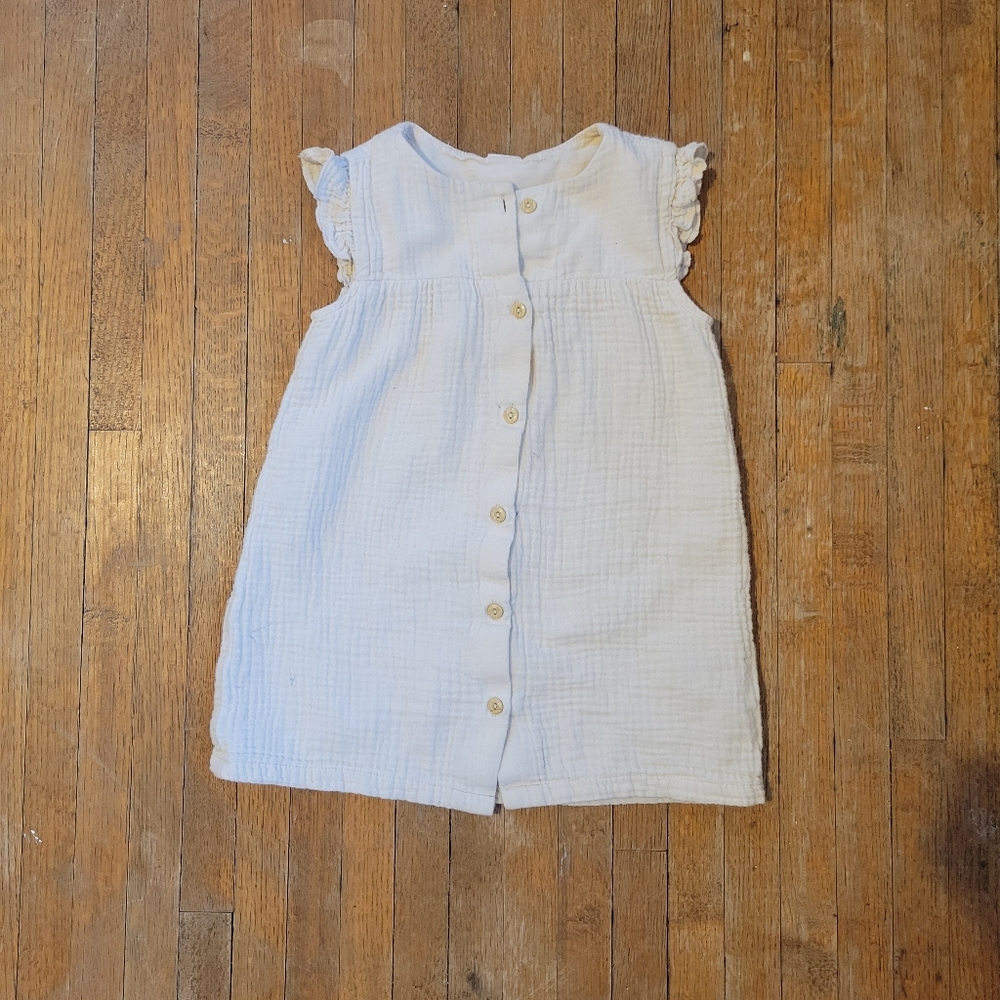 H&M 4T Organic Cotton Dress, flutter sleeve, cream, off white, summer